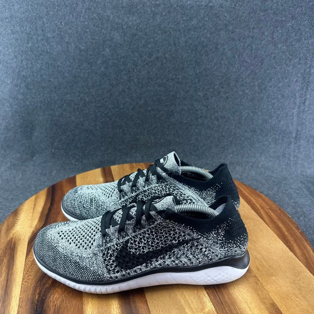 Nike Free RN Flyknit 2018 FK Oreo Grey Black White Shoes 942839-101 Womens Sz 8